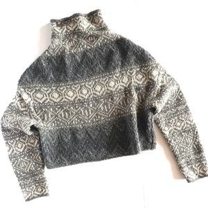 Vince Cropped Fair Isle Gray Wool Sweater - Large
